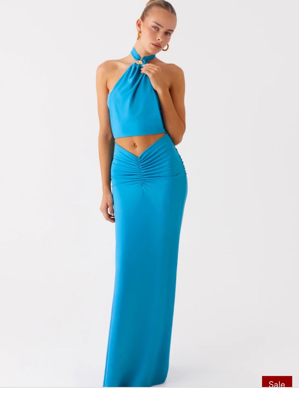 Peppermayo Blue Halter Cutout Maxi Dress